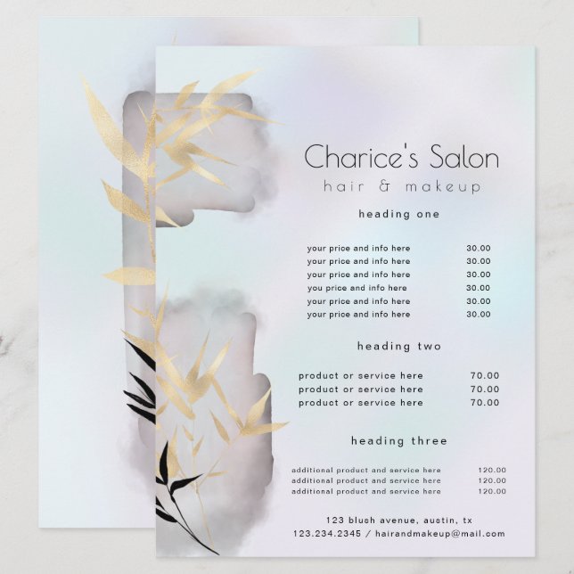 Luxurious Gold Bamboo Salon Price Card (Front/Back)