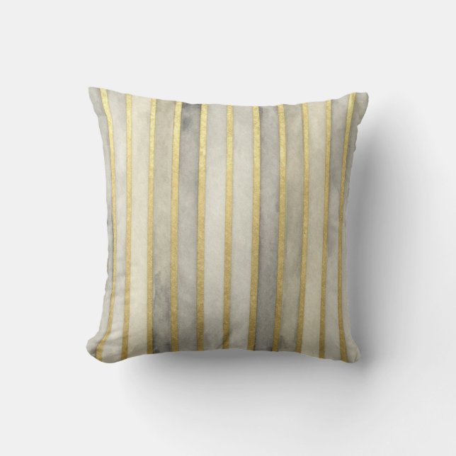 Luxurious, Gold Beigi Grey Stripes,Elegant, Modern Cushion (Front)
