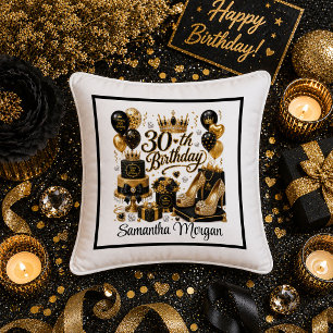 Luxurious Gold Black 30th Birthday Gift Pillow