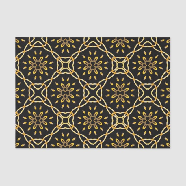 Luxurious Gold Black Moroccan Arabesque Pattern Tissue Paper (Front)