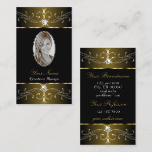 Luxurious Gold Black Ornate Ornaments with Photo Business Card