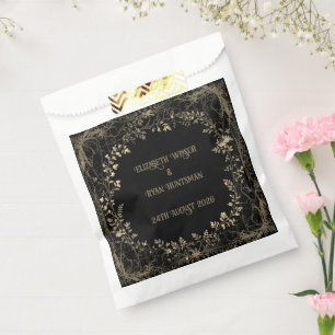 Luxurious Gold & Black Sepia Floral Finish Favour Bags