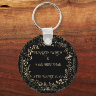 Luxurious Gold & Black Sepia Floral Finish Key Ring