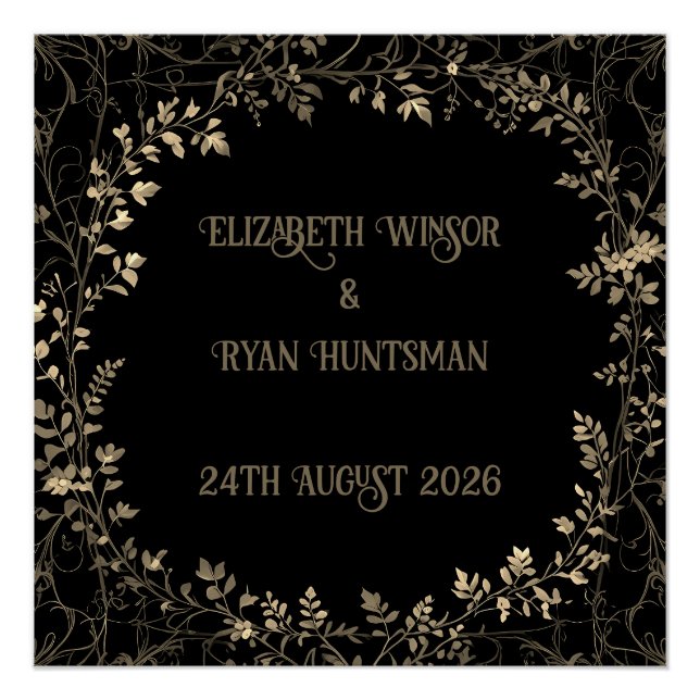 Luxurious Gold & Black Sepia Floral Finish  Poster (Front)