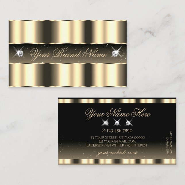 Luxurious Gold Black Sparkling Diamonds Glamourous Business Card (Front/Back)