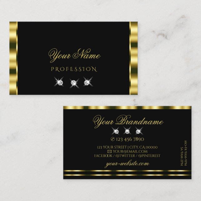 Luxurious Gold Black Sparkling Diamonds Glamourous Business Card (Front/Back)