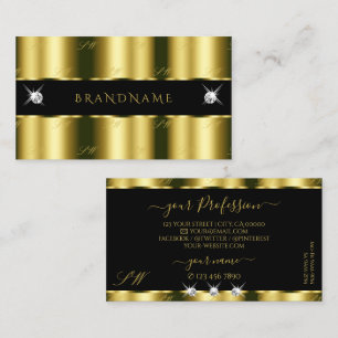 Luxurious Gold Black Sparkling Diamonds Initials Business Card