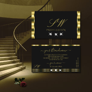 Luxurious Gold Black Sparkling Diamonds Monogram Business Card