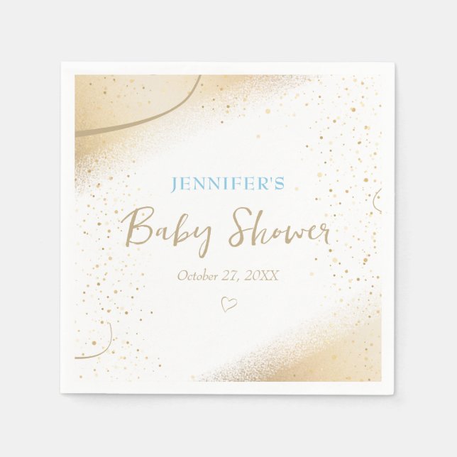 Luxurious Gold & Blue Boy Baby Shower Napkin (Front)