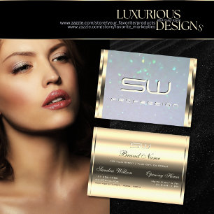 Luxurious Gold Blue Pearl Glitter and 3D Initials Business Card