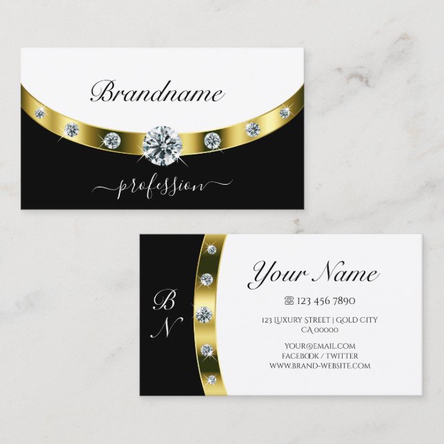 Luxurious Gold Border Black and White Initials Business Card (Front/Back)