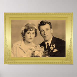 Luxurious gold border frame custom photo  poster