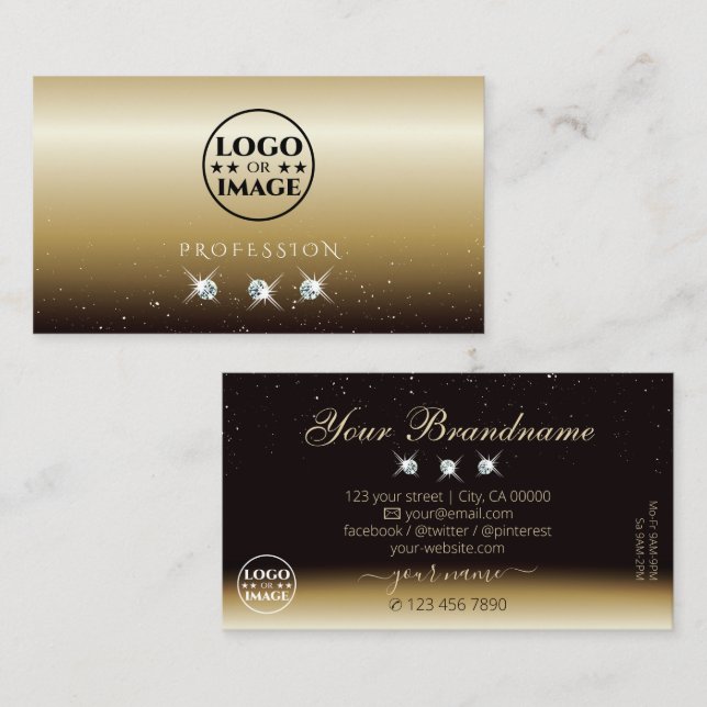 Luxurious Gold Brown Sparkling Diamonds with Logo Business Card (Front/Back)