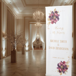 Luxurious Gold Burgundy Floral Wedding Retractable Banner