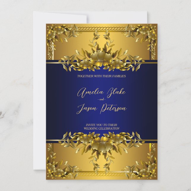 Luxurious Gold Carving Floral Wedding Invitation (Front)