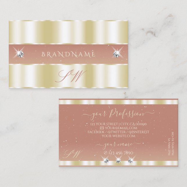 Luxurious Gold Coral Sparkling Diamonds Initials Business Card (Front/Back)