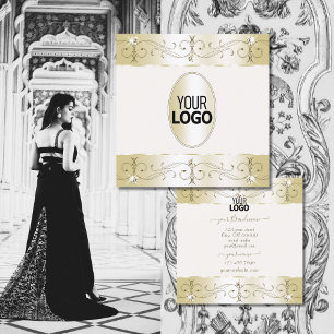 Luxurious Gold Cream Ornate Ornaments with Logo Square Business Card