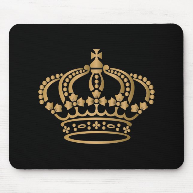 Luxurious Gold Crown Black Mouse Mat (Front)