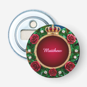 Luxurious Gold Crown Frame Adorned With Roses Bottle Opener