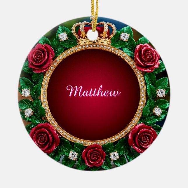 Luxurious Gold Crown Frame Adorned With Roses Ceramic Tree Decoration (Front)