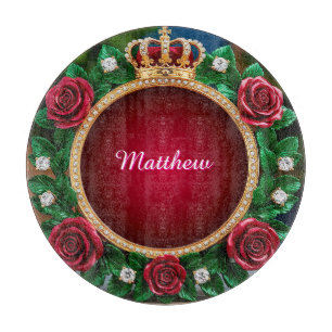 Luxurious Gold Crown Frame Adorned With Roses Cutting Board