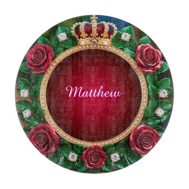 Luxurious Gold Crown Frame Adorned With Roses Cutting Board (Front)