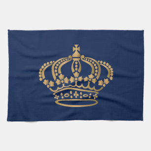 Luxurious Gold Crown Navy Tea Towel