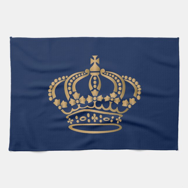 Luxurious Gold Crown Navy Tea Towel (Horizontal)