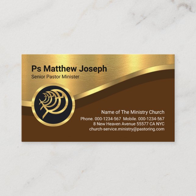 Luxurious Gold Curve Wave Ichthus Fish Business Card (Front)