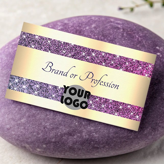 Luxurious Gold Effect and Purple Glitter with Logo Business Card (Creator Uploaded)