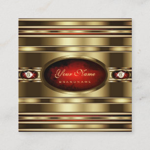 Luxurious Gold Effect Red Marble Faux Rhinestones Square Business Card