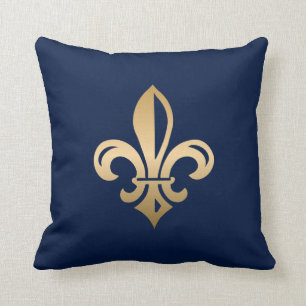 Luxurious Gold Fleur de Lis Navy Cushion