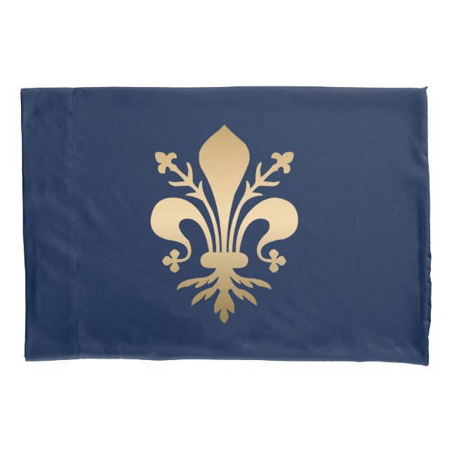 Luxurious Gold Fleur de Lis Navy Pillowcase (Front)