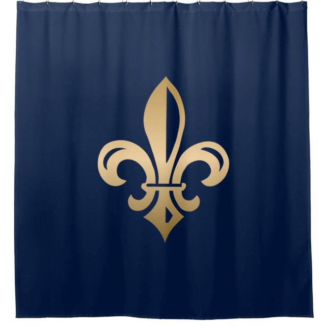 Luxurious Gold Fleur de Lis Navy Shower Curtain (Front)