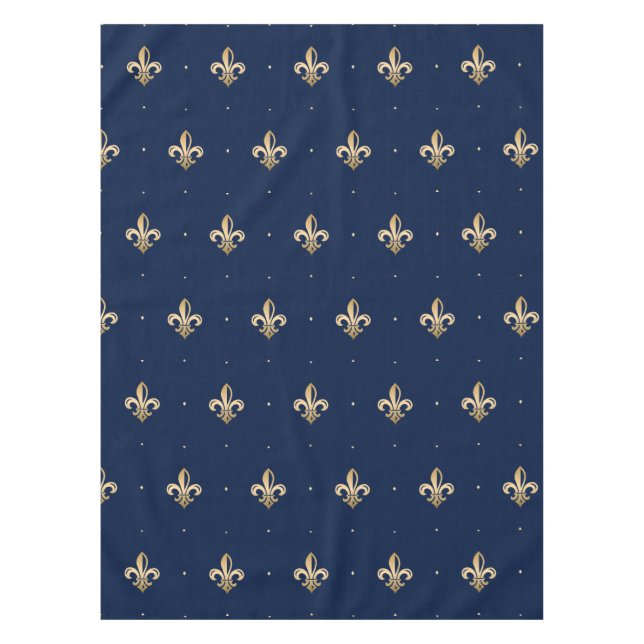 Luxurious Gold Fleur de Lis Navy Tablecloth (Front)