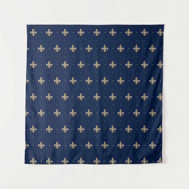 Luxurious Gold Fleur de Lis Navy Tapestry (Front)