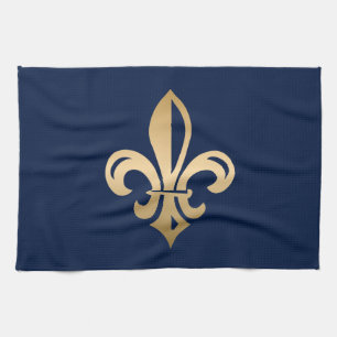 Luxurious Gold Fleur de Lis Navy Tea Towel