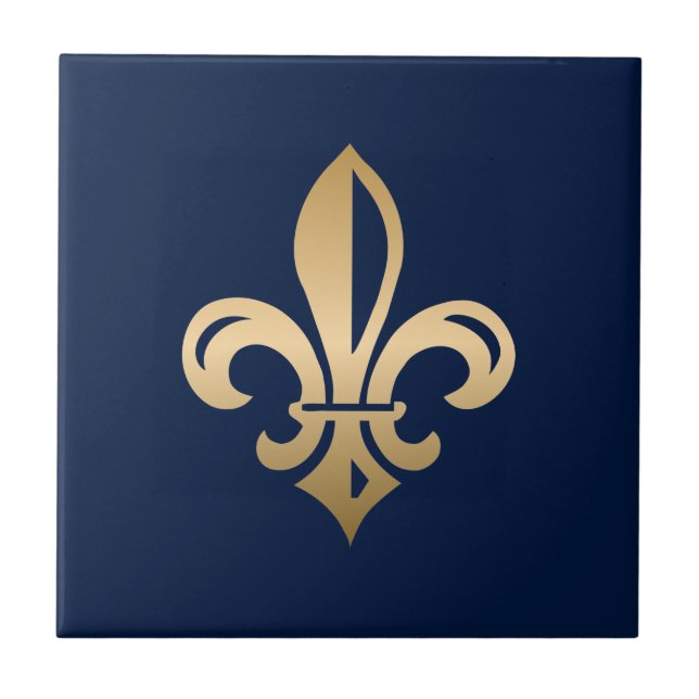 Luxurious Gold Fleur de Lis Navy Tile (Front)
