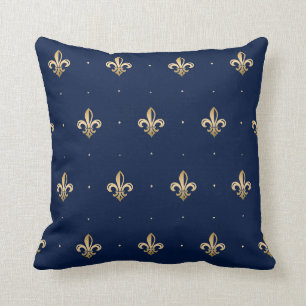 Luxurious Gold Fleur de Lis Pattern Navy Cushion