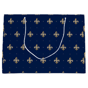 Luxurious Gold Fleur de Lis Pattern Navy Large Gift Bag