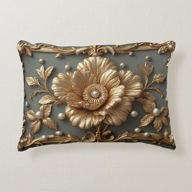 Luxurious Gold Floral Frame Decorative Cushion (Front)