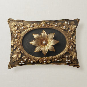 Luxurious Gold Floral Frame Decorative Cushion