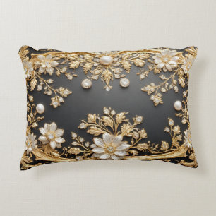 Luxurious Gold Floral Frame Decorative Cushion