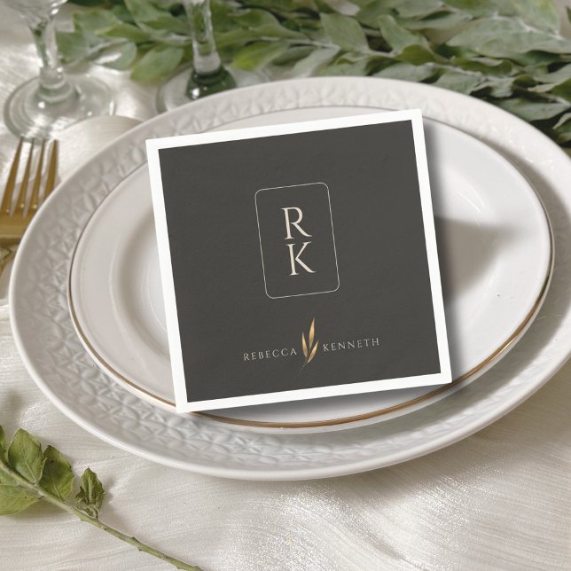 Luxurious Gold Floral Minimalist Custom Monogram Napkin (Creator Uploaded)