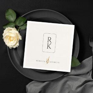 Luxurious Gold Floral Minimalist Custom Monogram Napkin