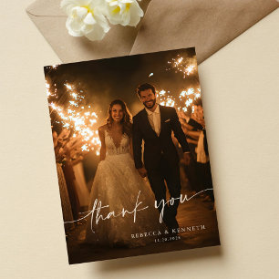 Luxurious Gold Floral Minimalist Photo Thank you Postcard