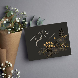 Luxurious Gold Floral Minimalist Thank You Card
