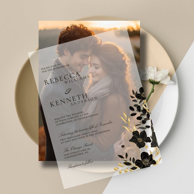 Luxurious Gold Floral Minimalist Wedding Vellum Invitations (Creator Uploaded)