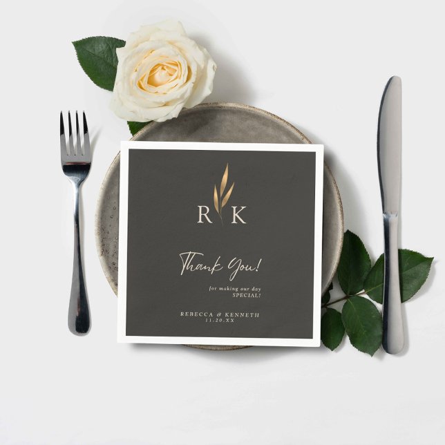 Luxurious Gold Floral Monogram Wedding Thank you Napkin (Creator Uploaded)