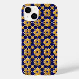 Luxurious Gold Floral Pattern, Royal Blue Elegant Case-Mate iPhone 14 Case